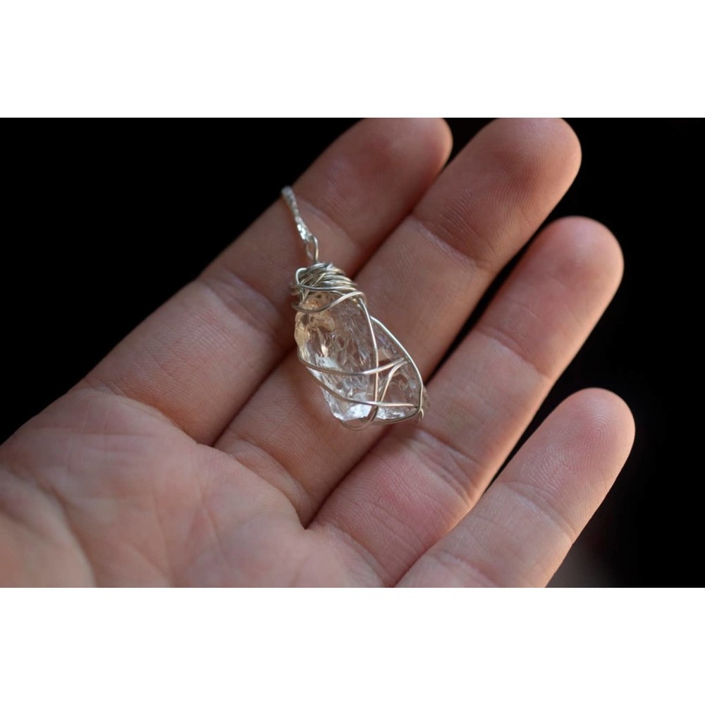 Sterling Silver Raw Diamond Necklace, Rough Diamond Necklace, Uncut Diam…